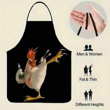 1PC Creative Rooster Pattern Apron Cartoon Character Holding Beer Bottle And Utensils Fun Animal Print Kitchen Apron Whimsical Chef Cooking Apron Home Baking Stain Resistant Apron - Multicolor - View 3