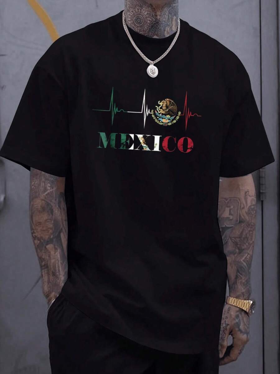 Envío nacional | camiseta de manga corta con estampado casual de algodón puro para hombres en primavera y verano - Negro - Ver 1