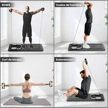 Cama para ejercicio tipo pilates,Tabla de Ejercicio Multifuncional Plegable para Entrenamiento en Casa con Bandas de Resistencia y Agarraderas Ajustables - Negro - Ver 6