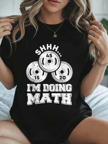100% Algodón Shhh Estoy haciendo matemáticas Camiseta divertida de levantamiento de pesas Entrenamiento Camiseta de algodón para el verano, Top de manga corta suave para mujeres, Camiseta cómoda y elegante para mujeres Camisetas gráficas - Negro - Ver 1
