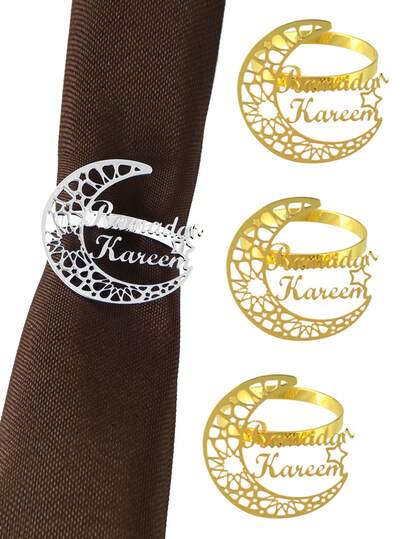 6pcs Star & Moon Metal Napkin Rings, Suitable For Holiday Table Decor, Dinner Napkin Holders, Minimalist Napkin Rings