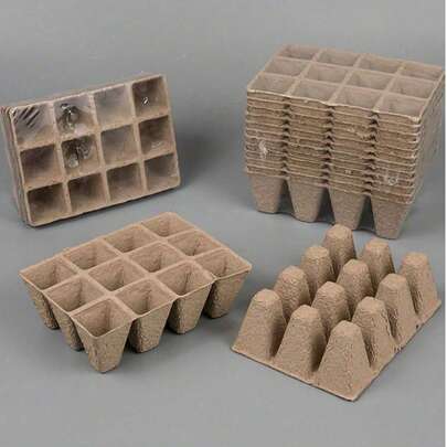 纸浆育苗杯营养盘一次性使用纸浆圆形/方形多肉植物花盆绿植育苗盆套装适用于多肉植物叶片繁殖、兰花、蔬菜育苗
