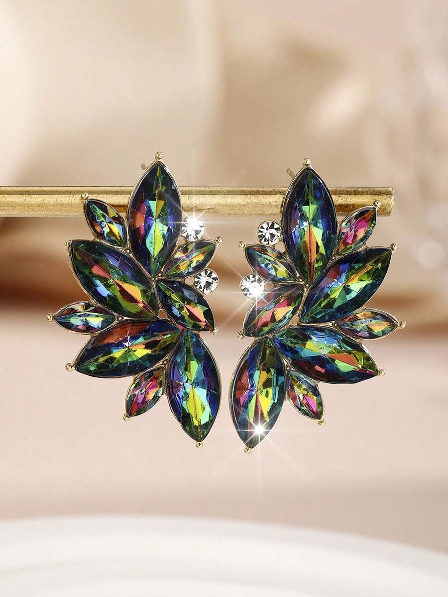 1 Pair Bohemian Alloy Rhinestone Inlaid Fashion Versatile High-End Luxury Exaggerated Earrings For Women - Colorful - View 1