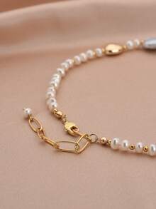 1 chiếc dây chuyền ngọc trai tự nhiên mạ vàng 18K dành cho nữ, món quà thanh lịch cho đám cưới, lễ đính hôn, Ngày của Mẹ, Ngày Valentine, sinh nhật, cô dâu. - trắng - Xem 3