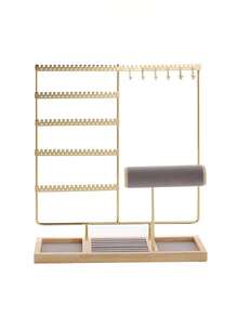 Organisateur de bijoux en bois avec 90 trous, 12 crochets et 10 fentes pour ranger les boucles d'oreilles, colliers, bagues et bracelets - Multicolore - Voir 14