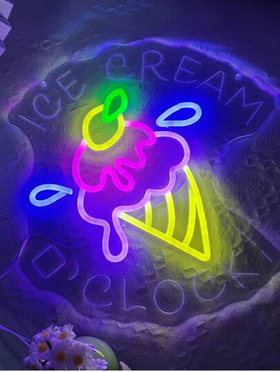 1PC Neon Sign Ice Cream Multicolor Decor Light, USB Powered Hanging Wall Lamp - Ideal For Ice Cream Shop, Beverage Shop, Snack Bar, Cafe, Restaurant, Kitchen Indoor Decor