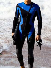 3mm Neoprene Wetsuit, Unisex Warm Diving Suit; Men's Front Zip Surfing Wetsuit; Women's One-Piece Thermal Swimsuit - Blue - View 5