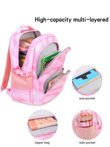 1 pieza Mochila con bolsillos de diseño ondulado, mochila casual multifuncional adecuada para uso diario, viajes, escuela, compras, visitas y universidad - A - Ver 5