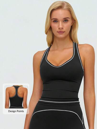 MASKERT Sports Vest' Women's Yoga Vest Sports Vest High Elasticity Running Fitness Suit Camisole Vest Comfortable And Skin Friendly Black Summer