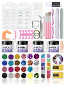 peacecolor 28pcs Acrylic Nail Art Kit - 10g Clear, White, Pink, Nude Pink Acrylic Powder & Decorative Glitter, Nail Brushes, DIY Acrylic Nail Kit For Women, Nail Salon, Valentine's Day Gift Nails - Multicolor - View 9