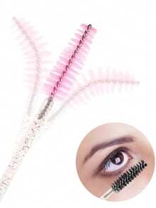 25/50/100pcs Pink Silicone Eyelash Brushes, Soft Black Reusable Silicone Mascara Wands, Eyebrow Brush, Mascara Applicator, Women Home Travel Party Eyebrow Grooming Brush, Eyelash Stylist Makeup Brush | Spiral Brush - Multicolor - View 11