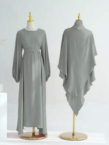 2pcs/Set Elegant (Muslim Dress + Headscarf + Belt) Classic Versatile Abaya For Women's Daily Wear - Multicolor - View 26