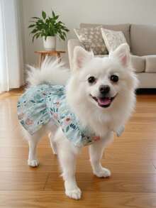 宠物印花连衣裙，带蝴蝶结娃娃领蕾丝宠物裙，适合秋冬季保暖，珍珠领印花圣诞礼物，圣诞老人加厚羊毛狗狗连衣裙，随机款式猫咪公主裙 - 彩色 - 查看 3