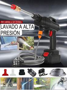 Pistola de lavadora a presión, lavadora a presión portátil con manguera de 5m, pistola de lavado de autos eléctrica de 24V, lavadora a presión para lavar autos, pisos y riego de jardín, accesorios para automóviles - Negro - Ver 2