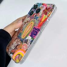 Collage psicodélico con tigre y mensaje empoderador. Esta elegante funda es compatible con los modelos  17, 16, 15, 14 Pro Max, 13, 12, 11, XR y XS Plus. Fabricada en silicona TPU, ofrece protección contra golpes y caídas, además de una sensación superior. Es un regalo ideal para familiares, amigos y seres queridos, y una opción perfecta para Año Nuevo. - transparente - Ver 5