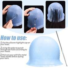 Reusable Silicone Hair Dye Cap, Multi-Color Hair Dye Cap With Metal Hook, Home Salon Hair Coloring Tool Silicone Dye Cap (Blue, White, Pink) - Multicolor - View 4