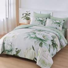7 Piece Sage Green Floral Comforter Set Full/Queen/King Size Bed In A Bag,Flowers Printed On Light Comforter Set With Sheets, Soft Microfiber Botanical Bedding Set For Wedding Items,Home Bed Room Decor,Easter Gifts,Mothers Day Gift,All Season - 鼠尾草綠 1245 - 查看 6