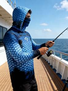 sweat-shirt à capuche de pêche, chemise de voile, cache-cou de surf, manches longues d'été pour hommes, maillot de performance pour la pêche, hauts de plage, tenue d'escalade, équipement de pêche - bleu indigo - Voir 1