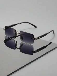 复古无框矩形眼镜，男女皆宜，采用粗框几何镜腿设计，适合度假、聚会和提升个人魅力。 - 彩色 - 查看 4