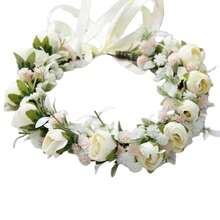 YAZILIND White Rose Flower Crown For Women – Boho Floral HA 11LO Headpiece With Pink Accents For Bridal, Festivals, Photoshoots, And Parties,9-Beige - 9-米色 - 查看 2