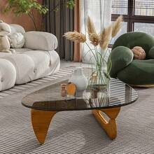 Living Room Coffee Table - A Triangular Glass Coffee Table With A Wooden Base. Abstract Dining Table, Study Room, Office, Hotel Balcony (Walnut TransparentWoodBlack Tea Table), Versatile And Comfortable - màu nâu - Xem 4