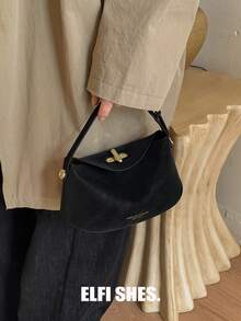 PU Material Women's Small Handbag, Fashionable Flap One Shoulder Crossbody Bag, Twist Lock Closure, Suitable For Girls, Ladies, College Students, Young Professionals, And Office Workers, Great For Work, Business, Commuting, And School - Black - View 4