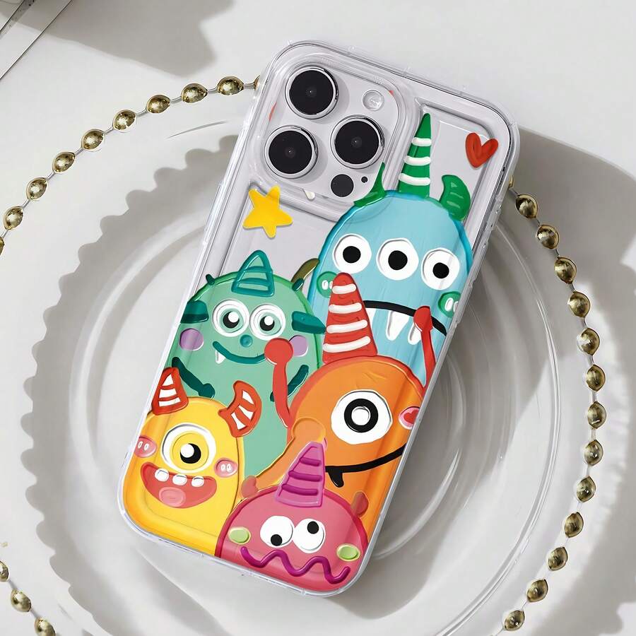 La funda para teléfono con espejo con patrón divertido de Monster Friends también se puede usar como espejo y es compatible con 17, 16 Pro Max, 15 Pro Max, 13 y 12. Está hecha de TPU y brinda protección contra golpes y caídas. Es el regalo perfecto para niños, familiares y amigos y es una opción encantadora para cumpleaños, vacaciones o simplemente para alegrarle el día a alguien. - transparente - Ver 1