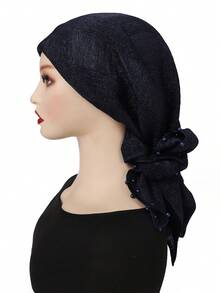 1pc Plain Pleated Beaded Small Square Hijab Scarf - Multicolor - View 17