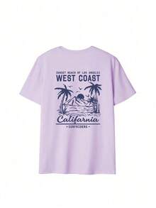 Summer Tops Mother's DayWomen's New Summer Casual Round Neck Short Sleeve T-Shirt, Simple Versatile Palm Tree Slogan Print, Suitable For Daily Wear. Graphic Tee, Women's T-Shirt Top Vacation.Loose And Comfortablesummer Clothes Easter - 紫色 - 查看 2