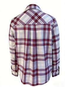 女士常规款紫色格子长袖衬衫，纽扣开襟，采用无弹力涤纶面料制成 - 紫色 - 查看 3