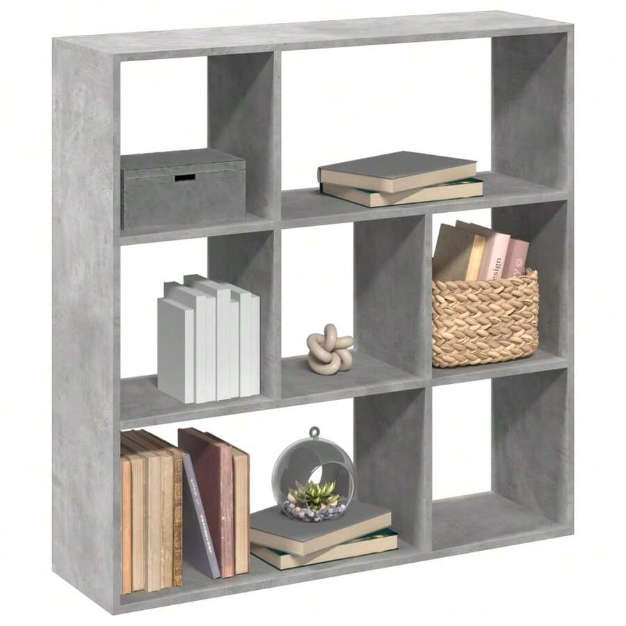 Larryhot Librería divisora madera gris hormigón 102x29x103,5 cm, Fácil de montar, elegante y hermoso, y conveniente para almacenar artículos, es una opción ideal para el almacenamiento y la decoración del hogar. - Gris - Ver 1