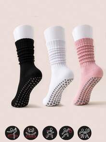 1/2/3/4 Pairs Women Non-Slip Pilates Yoga Socks, Anti-Slip Socks, Shock-Absorbing Sports Socks, Professional Fitness Pilates Non-Slip Long Socks For Leggings, Dance Sports Adult Floor Socks. All Season, Valentine's Day Gift, Gift For Girlfriend/Mom - Multicolor - View 24
