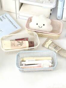 Cesta de almacenamiento de metal resistente a la oxidación, puede almacenar cosméticos, aretes, artículos de papelería, suministros de oficina, organizador de escritorio multifuncional, color crema, cesta de almacenamiento compacta de arte de hierro de moda, duradera, estante organizador de escritorio, adecuado para escritorio de oficina, tocador, unisex, organización del hogar, decoración del hogar - Multicolor - Ver 9