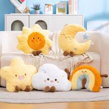 1个卡通毛绒太阳云朵抱枕，治愈系星月毛绒玩偶，儿童毛绒玩偶，少女卧室床头靠垫，创意家居沙发抱枕，可爱有趣的毛绒玩偶，适合作为女性生日、复活节、情人节和斋月礼物 - 彩色 - 查看 1