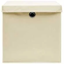 Boîtes de rangement vidaXL avec couvercles, lot de 4, couleur crème, 32 x 32 x 32 cm, en tissu - Beige - Voir 5