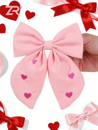 1 pieza Clip de lazo para el cabello con bordado de amor para niñas y adolescentes, accesorio de moda elegante para el cabello de mujer, accesorio para el cabello del Día de San Valentín, pinza de cocodrilo, pasador para el cabello, barretas para el cabello, regalo de accesorios del Día de San Valentín