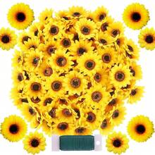 Woohome 120 Stück Künstliche Sonnenblumen 7CM und 9CM Kunstblumen Sonnenblumen Plastik Sonnenblume Köpfe für Haus Garten Zuhause Party Dekoration Props Gelb-9997 - Gelb - Übersicht 1