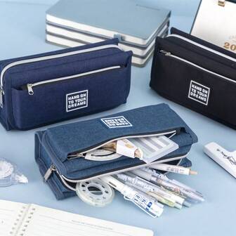 Large Capacity Pencil Case, Multi-Layer Desk Organizer Pencil Pouch, Vintage Minimalist Pencil Bag For Students