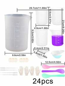 Silicone Resin Measuring Cups Tool Kit- 250 & 100 Ml Measure Cups, Silicone Popsicle Stir Sticks, Pipettes, Finger Cots For Epoxy Resin Mixing, Molds, Jewelry Making, Waxing, Easy Clean - Resin Tools Kit - View 2