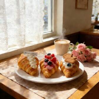 1个6.57英寸高品质逼真牛角面包模型，奶油冰淇淋面包模型，人造面包，仿真食物玩具，家居装饰，摆件，桌面摆设，摄影道具，舞台表演，圣诞节和新年礼物