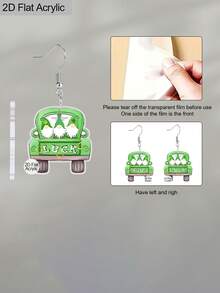 1 Pair Creative Luck Green Car & Three Dwarfs Acrylic Earrings St. Patrick's Day Earrings Female Earrings Holiday Earrings Gift Ideas For Women