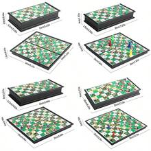 磁性蛇梯棋游戏套装，可折叠便携设计，轻巧紧凑，旅行游戏套装礼品，家庭娱乐玩具 - 綠色 - 查看 2