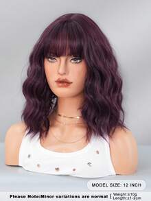 AKAKO 女士短款波浪深紫色假发，12英寸卷曲波波头假发，带齐刘海，全机织柔软耐热合成纤维，色彩缤纷的动漫角色扮演假发，适合日常佩戴、节日、音乐节、角色扮演派对等场合，打造前卫的Y2K和哥特街头风格。 - 紫色 - 查看 4