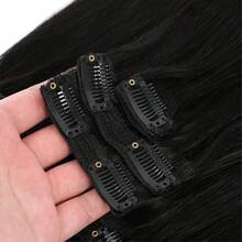 8pcs Lucking Hair Clip-In Hair Extensions, Real Human Hair With 18 Clips, Full Head Clip-In Remy Human Hair Extensions, Suitable For Women, Natural Black - Natural Black - View 5