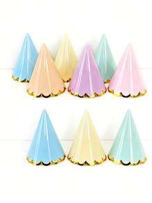 马卡龙造型生日纸帽，带箔边装饰，纸锥生日帽，适合性别揭晓派对、生日派对、迎婴派对及其他场合 - 彩色 - 查看 4