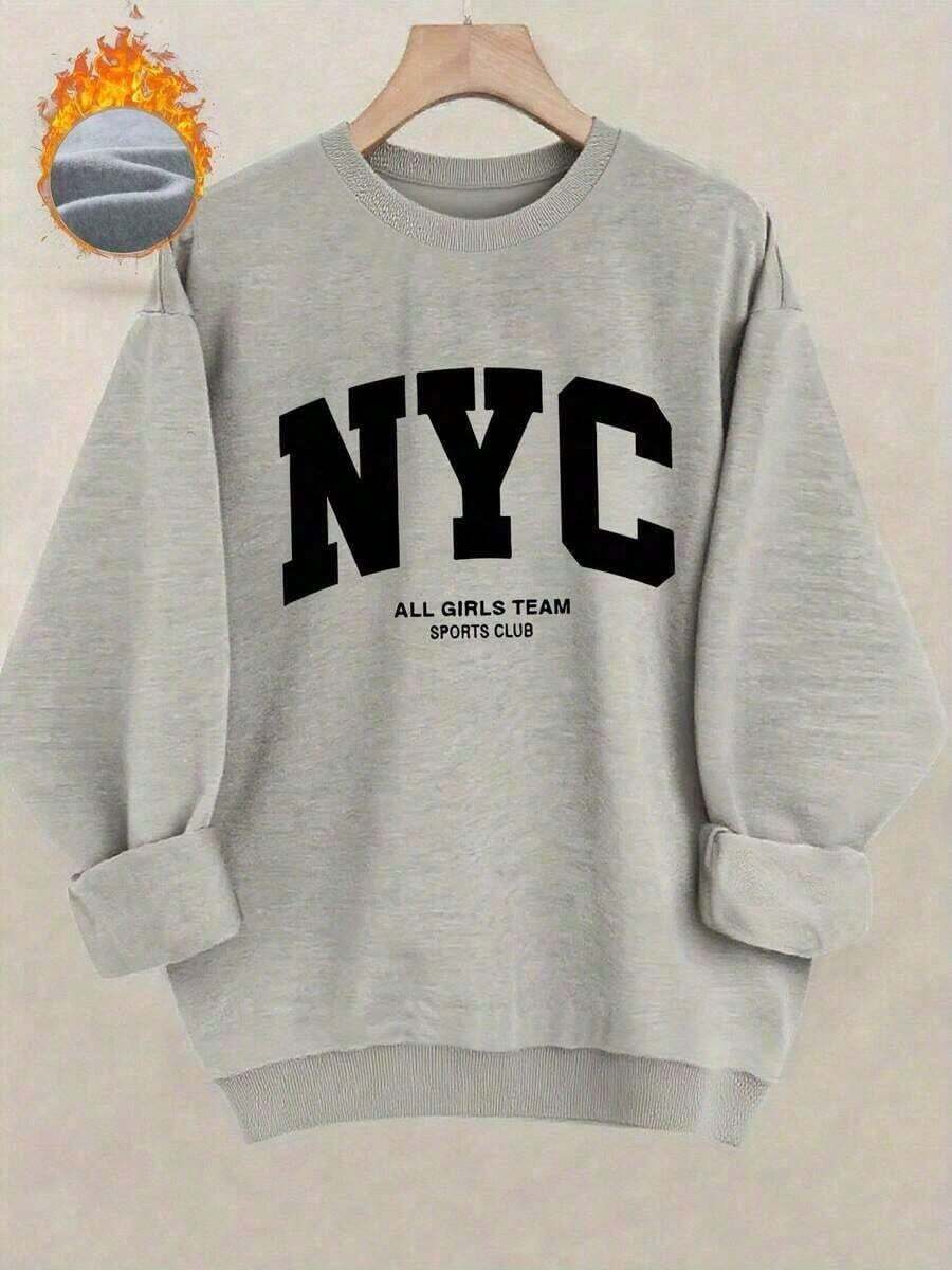 2026 Women's Loose New York City Pattern Sweatshirt - Crew Neck Pullover, Soft And Casual Sweater, Suitable For Everyday Wear And Layering, Machine Washable Fall/Winter Sweater, Suitable For Various Events And New York Theme Outfits, Soft And Breathable Women's Crew Neck Printed Sweatshirt-Autumn & Winter Couple Style, Unisex Comfortable Long-Sleeve Sweatshirt - 淺灰色 - 查看 1