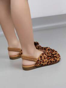 1 Pair Baby Girls' Casual Flat Sandals, Fashion Bow Slip-On Holiday Sandals - Brown - View 2