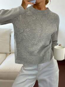 Maglione da donna Freeform, adatto per autunno/inverno, stile di moda minimalista, casual business, elegante per resort, caldo e versatile, effetto snellente, stile coreano - Grigio - Visualizzare 2