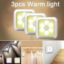 1 pièce/3 pièces Veilleuse LED à détecteur automatique, lampe murale sans fil, alimentée par batterie, convient pour les escaliers, les armoires, la salle de bain, les marches, la chambre à coucher, le couloir, la décoration intérieure - Argent - Voir 12