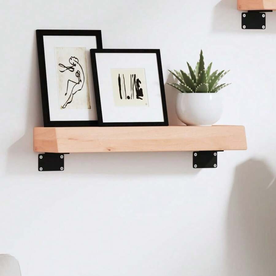 Larryhot Ripiano a Parete 40x10x6 cm Legno Massello Rovere Non Trattato, Facile da assemblare, dall'estetica elegante e raffinata, pratica per riporre gli oggetti, la scelta ideale per l'organizzazione e la decorazione domestica - Castano - Visualizzare 1